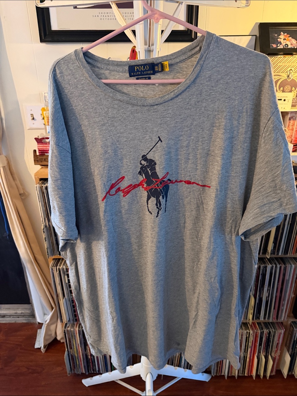 Polo by Ralph Lauren Heather Gray Tee with Navy Polo Player & Red Script